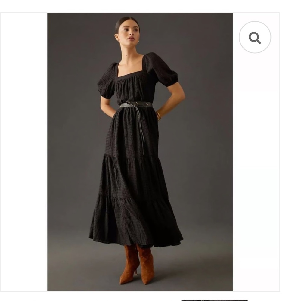 Anthropologie tiered black maxi dress size medium petite